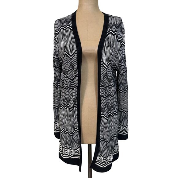 Missoni Cardigan Black & White Zig Zag Woven Open Front Long Sleeve size Large - Picture 3 of 10